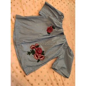 Striped Floral Off the Shoulder shirt